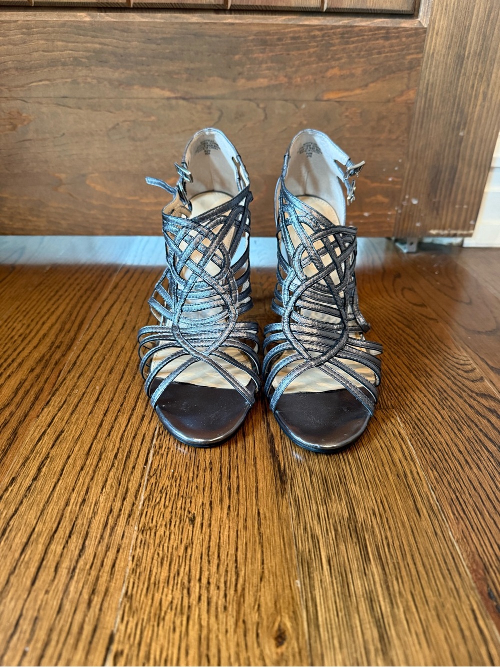 Women's Strappy Metallic Dark Silver High Heel Sandals